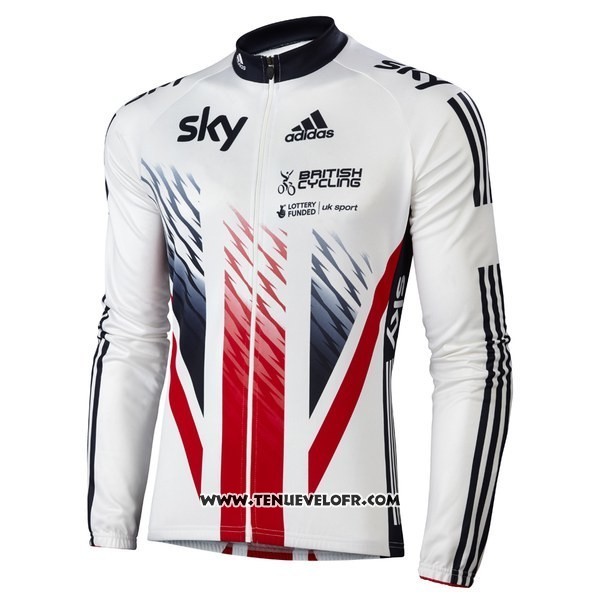 2016 Maillot Ciclismo Sky Champion Regno Unito Blanc et Rouge Manches Longues et Cuissard